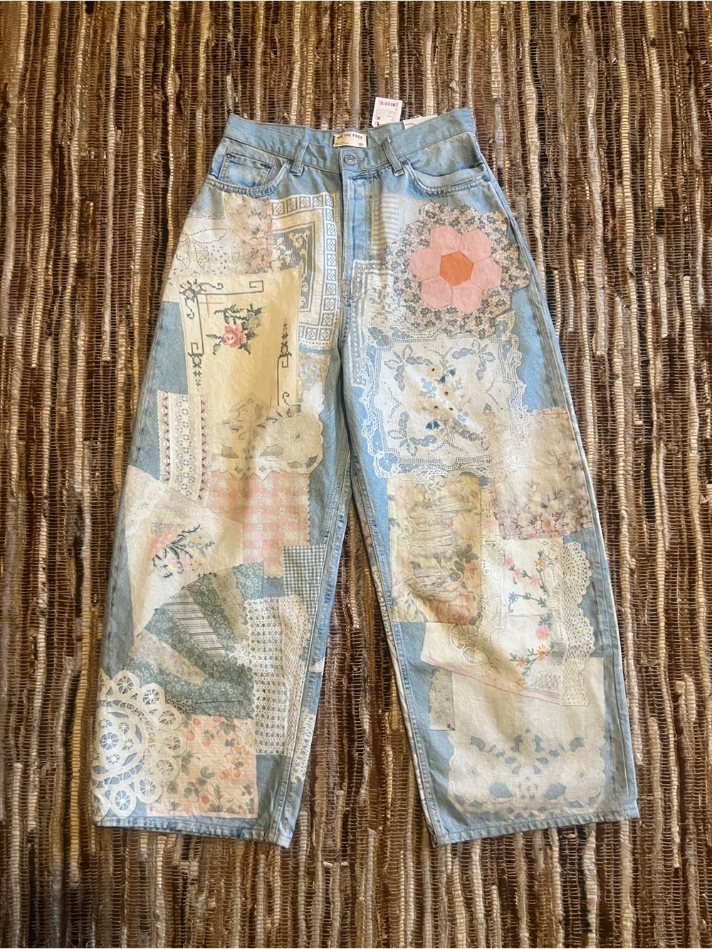 We The Free Light Wash Illusions Patchwork Straight Leg Jeans